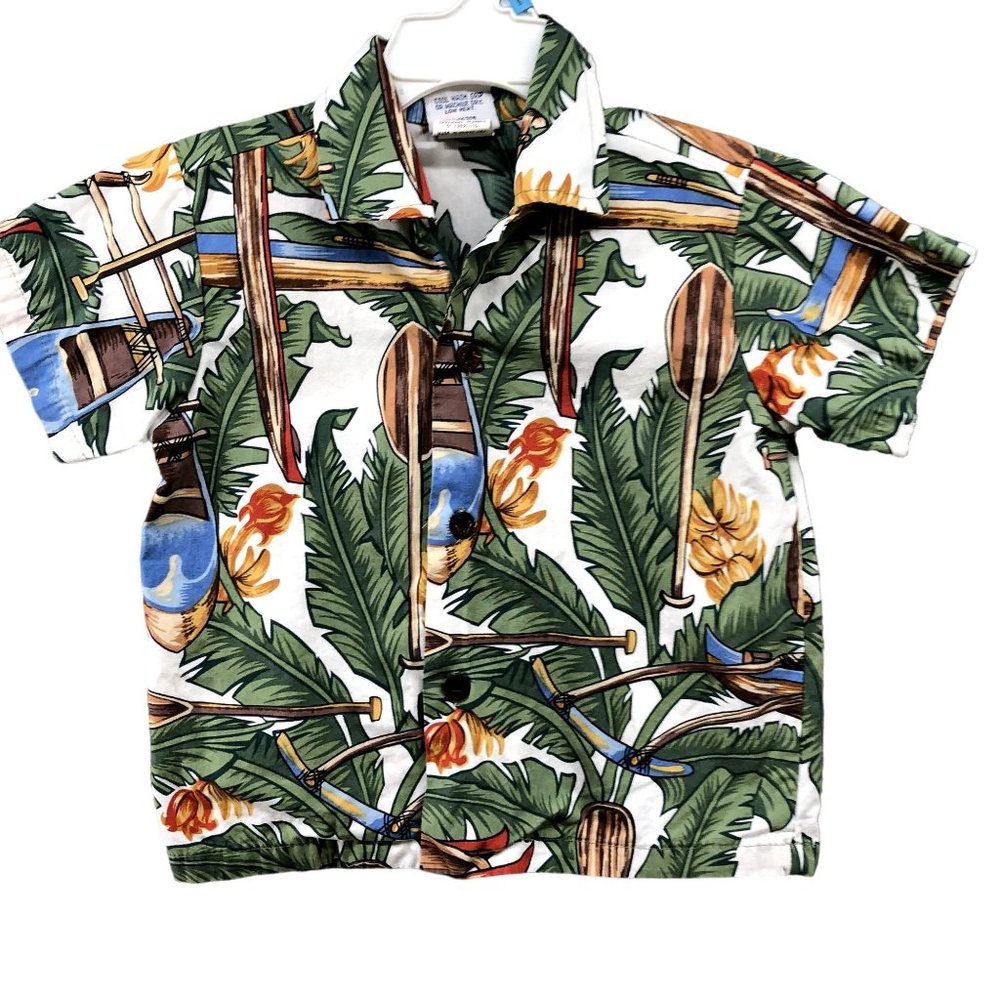 Vintage Nui Nalu Boys 3T Hawaiian Shirt Palm Print Short‎ Sleeve Cotton Vacation